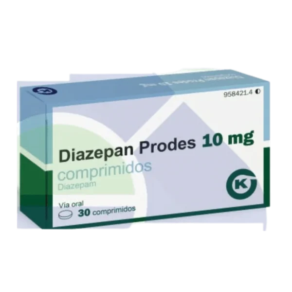 Diazepam Prodes 10mg tablets in original packaging, used for anxiety, muscle spasms, and seizure relief.