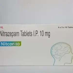Nitrazepam 10mg tablets in a blister pack, a prescription medication used to treat insomnia and certain types of seizures.