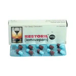 Temazepam 30mg capsules in a blister pack, with the brand name and dosage clearly labeled on the packaging.
