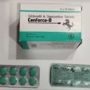 A blister pack of Cenforce-D tablets, containing Sildenafil and Dapoxetine, used for treating erectile dysfunction and premature ejaculation in men.