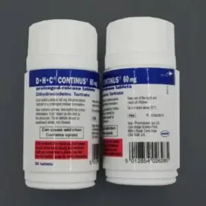 Box of Dihydrocodeine Continus 60mg prolonged-release tablets used for chronic pain management